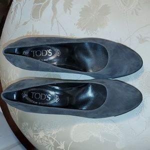 Tod's Women's Dark Grey Suede Wedge Heel Shoes